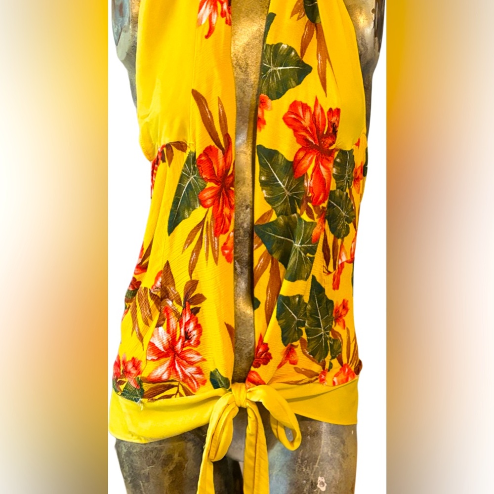 Beautiful tropical floral print yellow halter